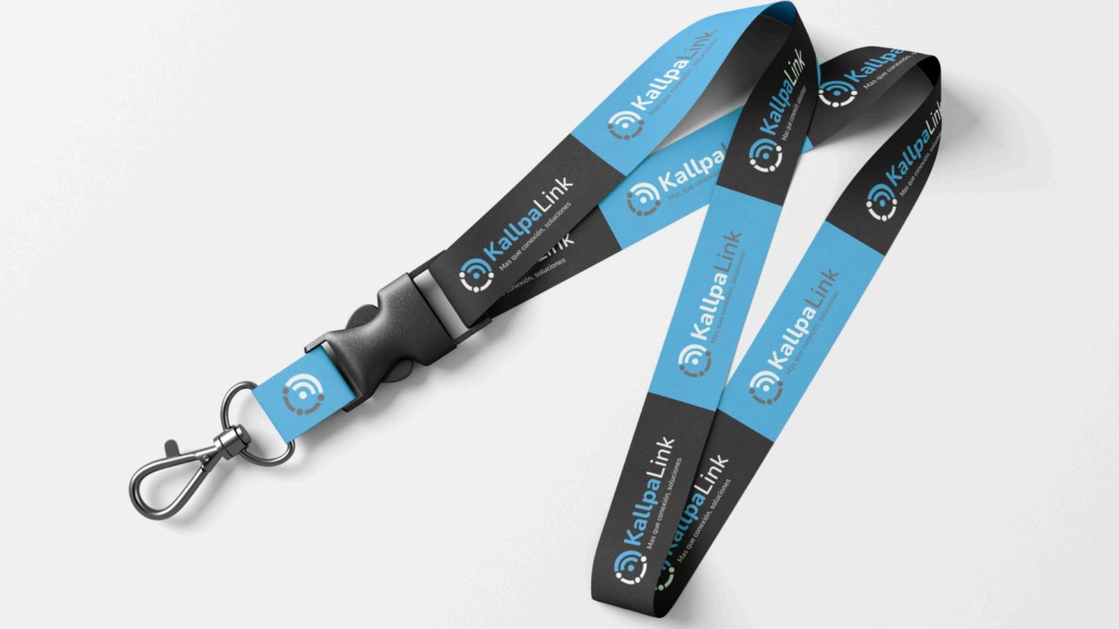 Credencial o collar corporativo con identidad visual diseñada por Manelux para empresa de telecomunicaciones