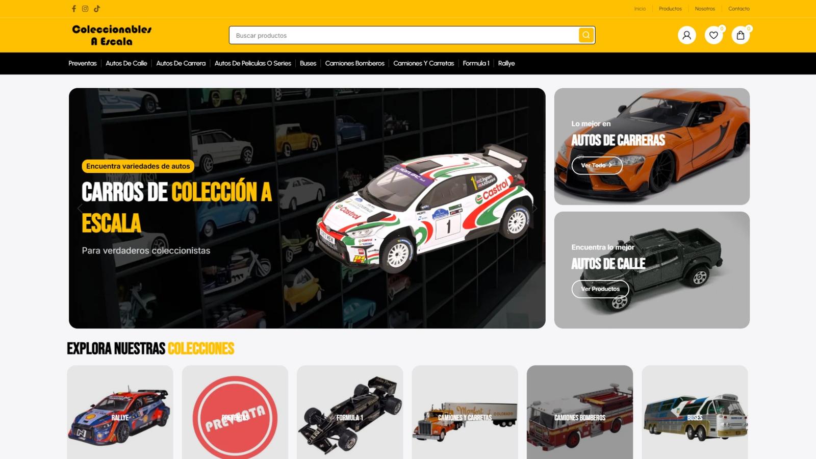 Tienda online de venta de carros a escala diseñada y desarrollada por Manelux