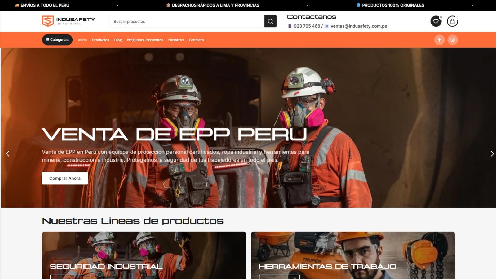 Sitio web de venta de equipos de protección personal diseñado y desarrollado por Manelux
